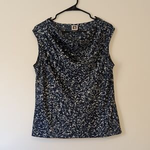 Anne Klein Navy Blue and White Cowl Neck Sleeveless Top